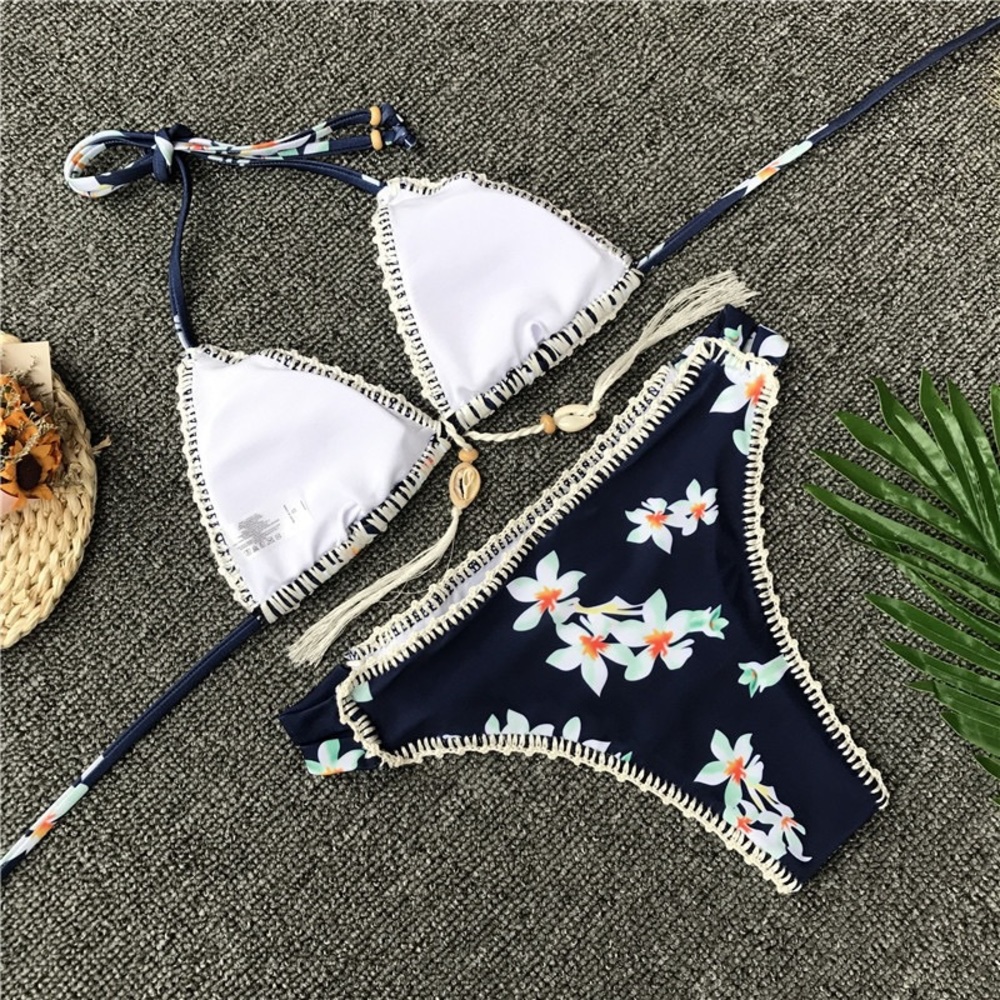 Blue bikini triangle floral New - Picture 3 of 4